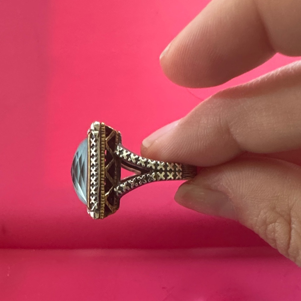 Turquoise Rectangle Statement Ring - Silver Tone - image 2